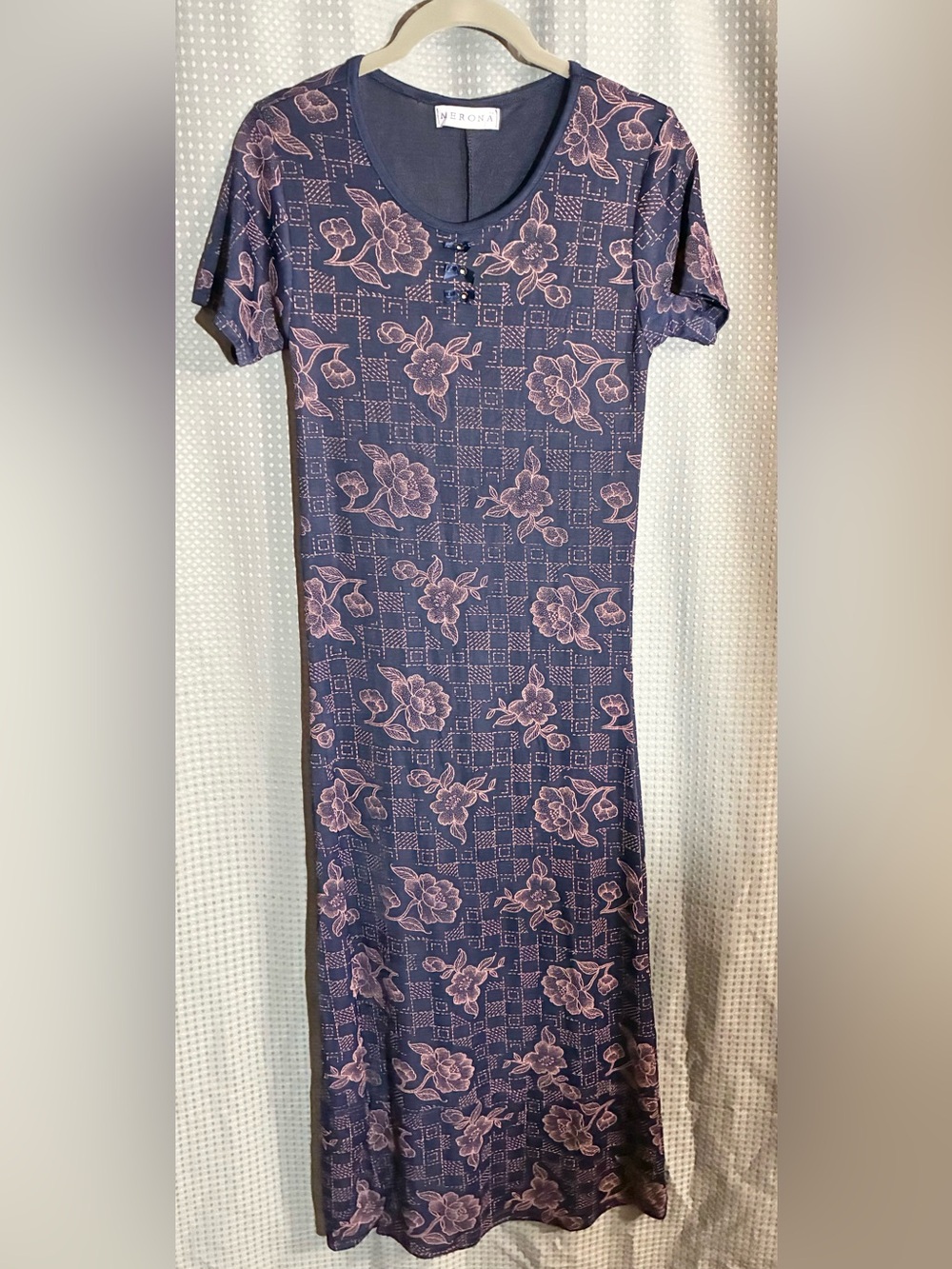 Merona Slinky Stretch Maxi Dress Sz M Floral Purple Bodycon 90s Y2K Trendy